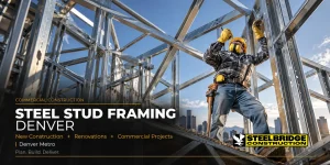 Commercial steel stud framing crew framing an interior wall in Denver