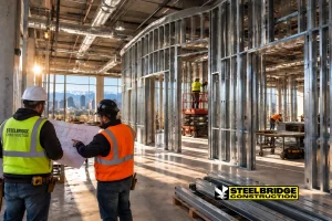 Finished commercial steel stud framing wall system in a Denver building