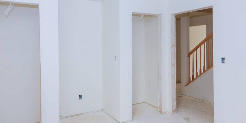 Construction building industry new home construction interior drywall tape. Building construction gypsum plaster walls