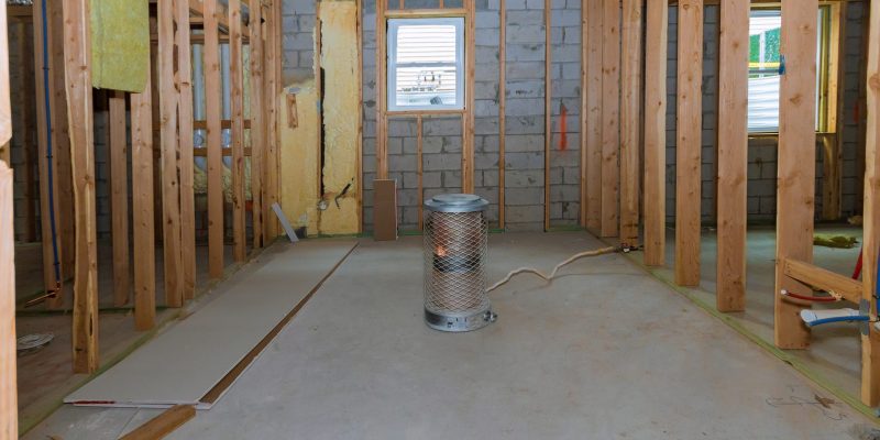 Interior frame of a basement new house unfinished basement under construction